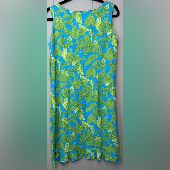 Ivy 100% Linen Sleeveless Leaves 🍃 Pattern Shift Dress Womens Size 6 - Picture 2 of 8